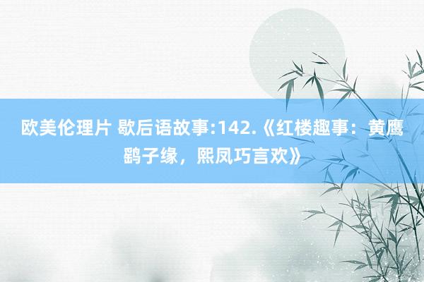 欧美伦理片 歇后语故事:142.《红楼趣事：黄鹰鹞子缘，熙凤巧言欢》